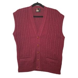 Vintage Robert Bruce Burgundy Wool Cardigan Sweater Vest Mens Medium Made in USA